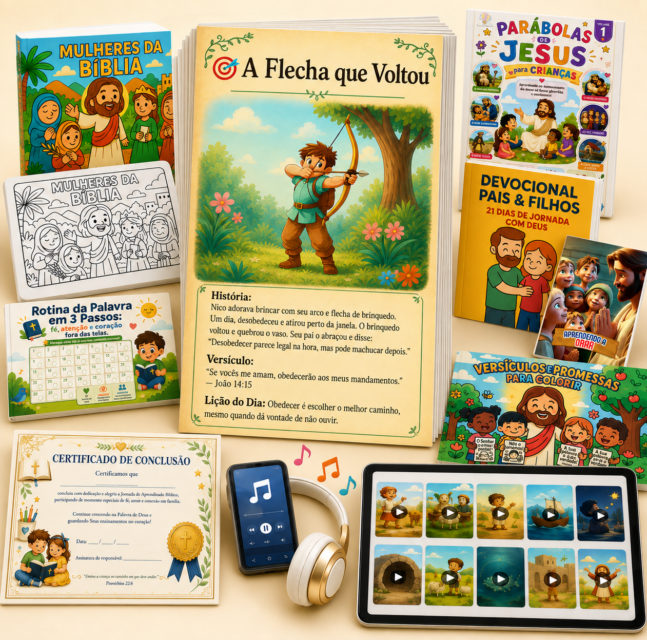 Mockup real do material bíblico infantil